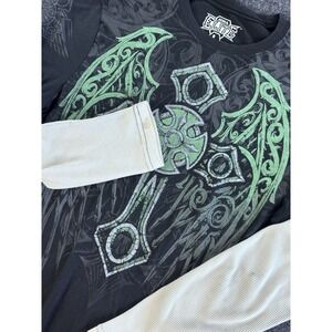 MMA Elite Graphic T Shirt Mens Large Black Green Cross Wings